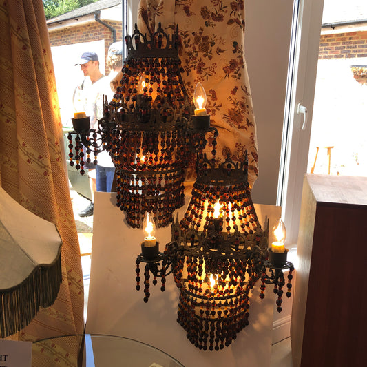 AMBER BEADED CANDELABRA - PAIR